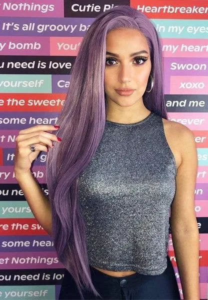 Lilac purple straight heat resistant 26" | trendy wigs | synthetic top quality heat resistant fiber | human hair feel | free shipping on 35 