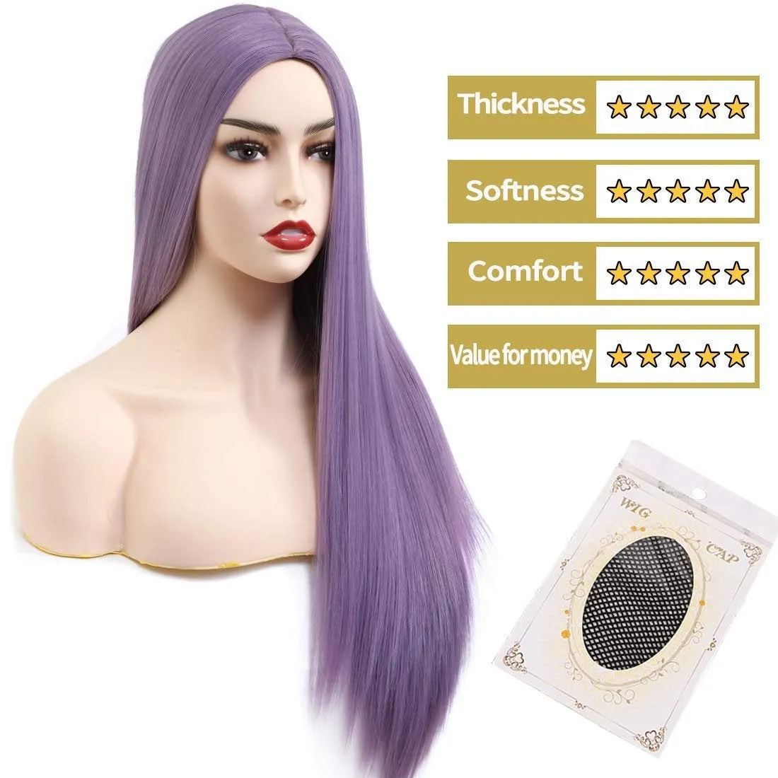 Lilac purple straight heat resistant 26" | trendy wigs | synthetic top quality heat resistant fiber | human hair feel | free shipping on 35 