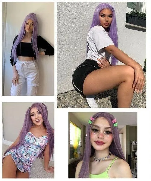 Lilac purple straight heat resistant 26" | trendy wigs | synthetic top quality heat resistant fiber | human hair feel | free shipping on 35 
