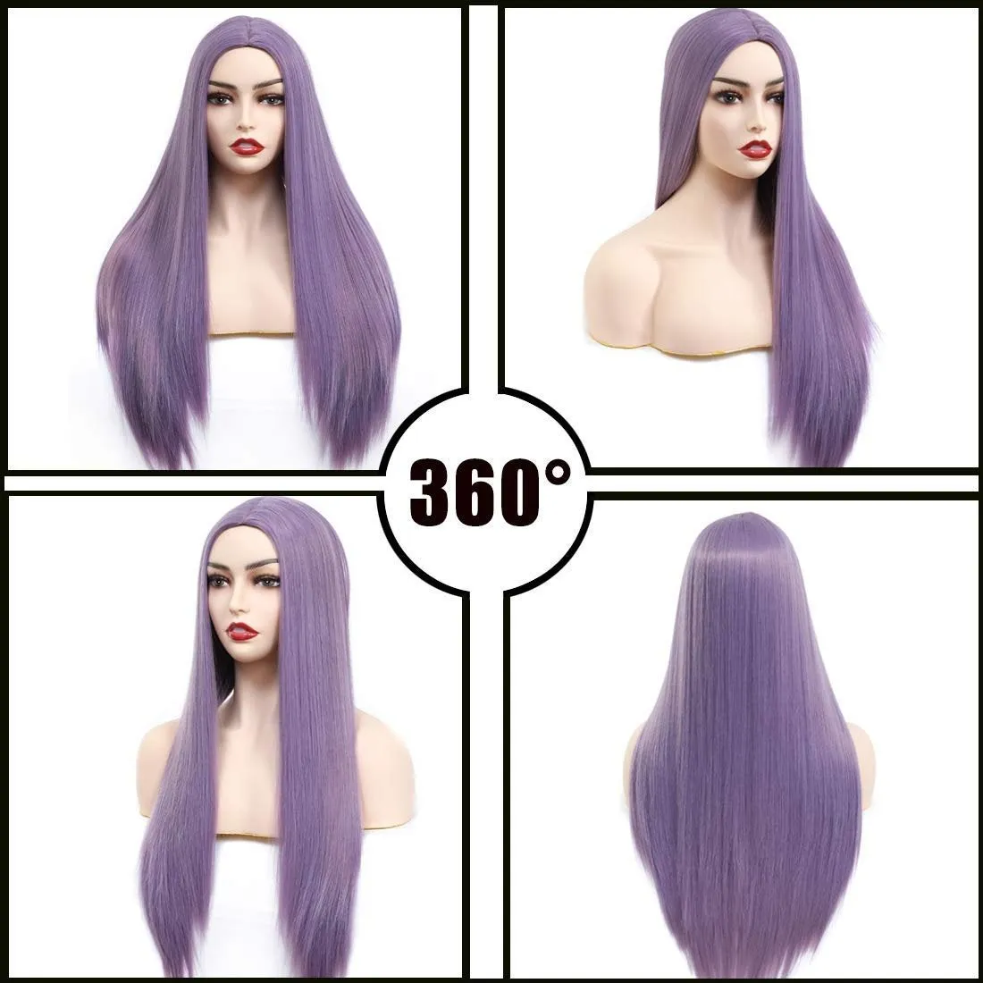 Lilac purple straight heat resistant 26" | trendy wigs | synthetic top quality heat resistant fiber | human hair feel | free shipping on 35 