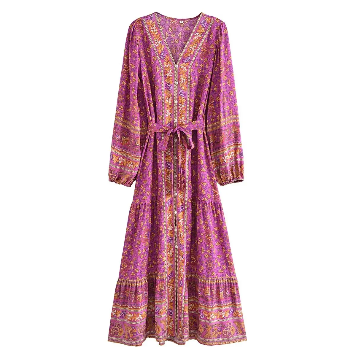 LILLY Deep V-neck Bohemian Maxi Dress - NEW