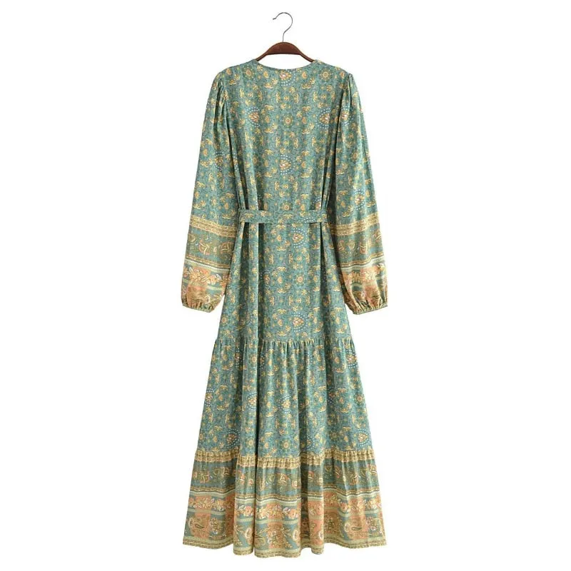 LILLY Deep V-neck Bohemian Maxi Dress - NEW