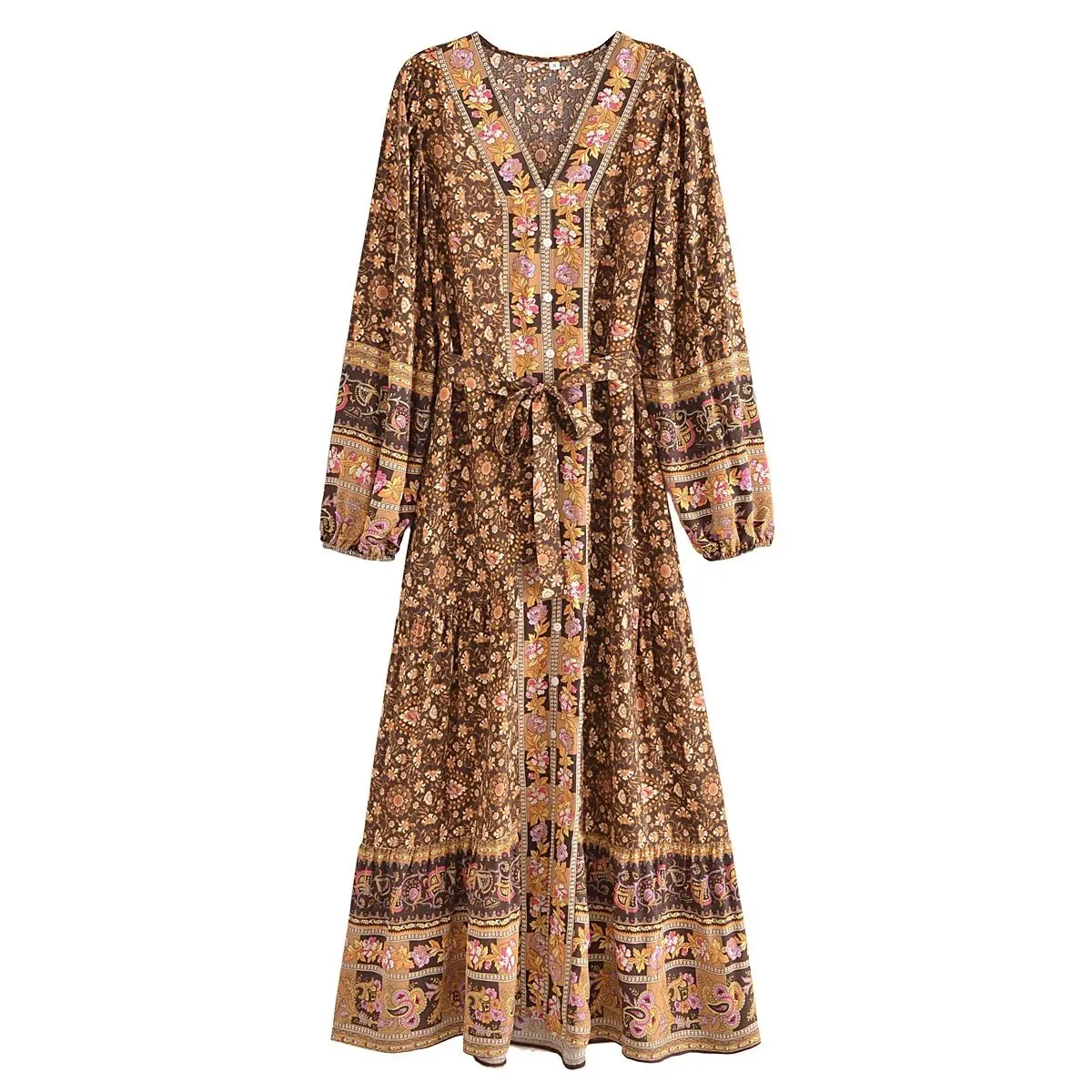 LILLY Deep V-neck Bohemian Maxi Dress - NEW