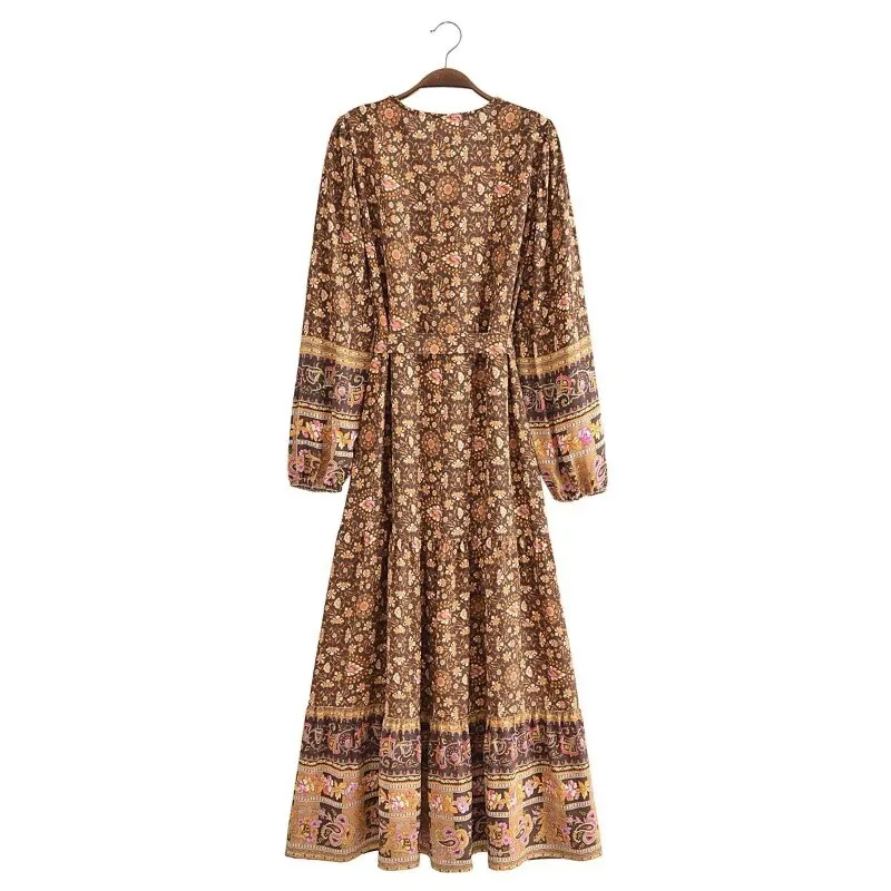 LILLY Deep V-neck Bohemian Maxi Dress - NEW