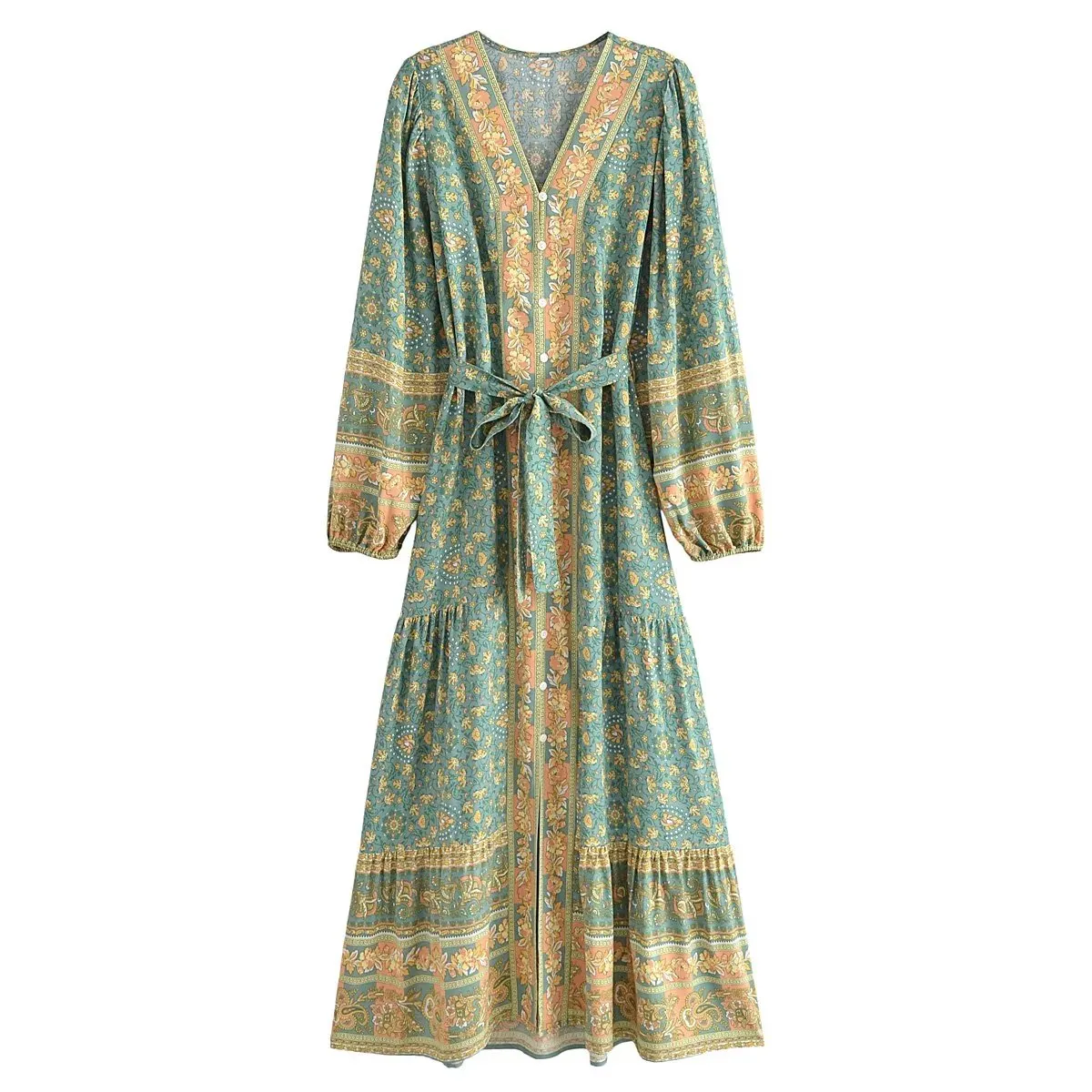 LILLY Deep V-neck Bohemian Maxi Dress - NEW