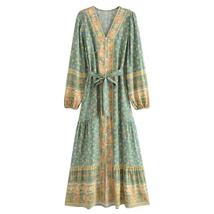 LILLY Deep V-neck Bohemian Maxi Dress - NEW