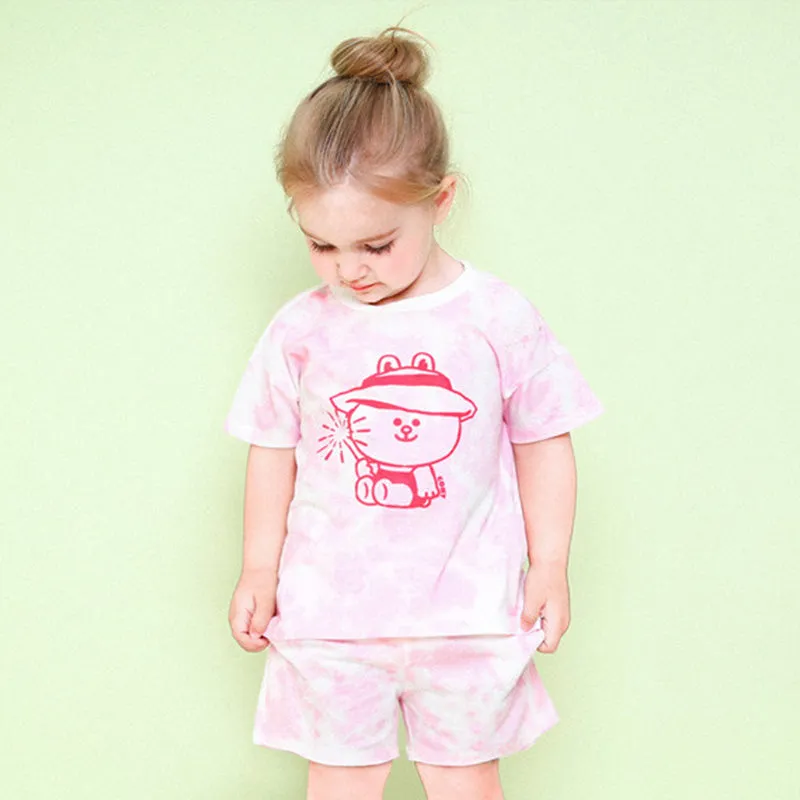 Line Friends Summer Tie Dye Pink Cony Top & Bottom Set 2306MO07