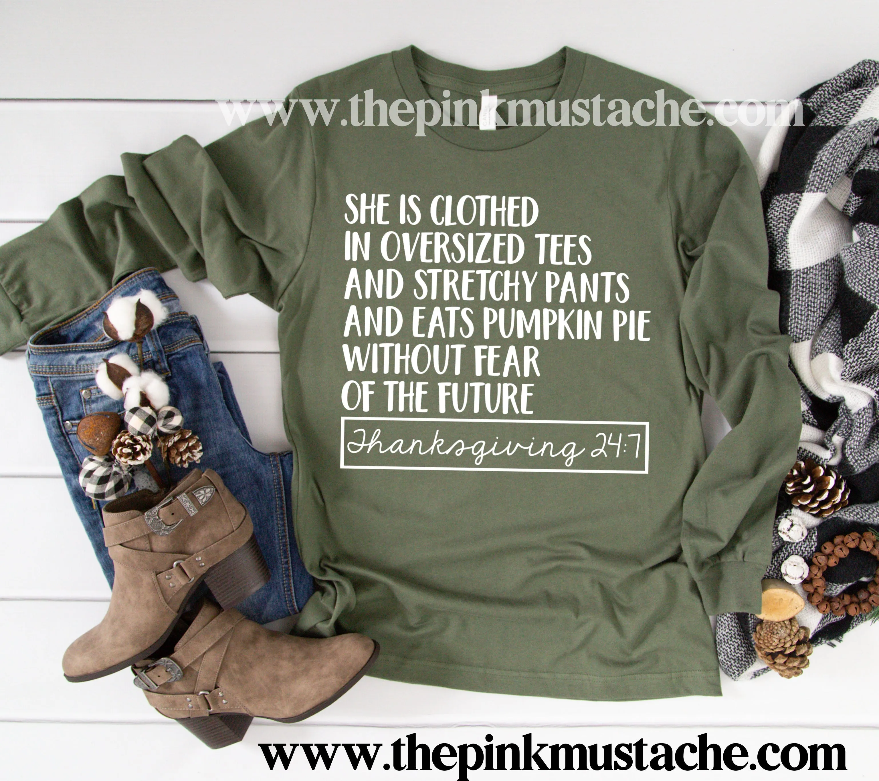 Long Sleeve She Is Clothed In Oversized Tees,  Eats Pumpkin Pie Without Fear of the Future - Thanksgiving 24/7 Funny Fall Tee/ Bella Canvas Tees