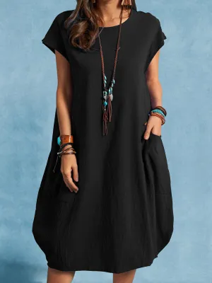 Loose Casual Dress with Pockets Cotton Linen Blend