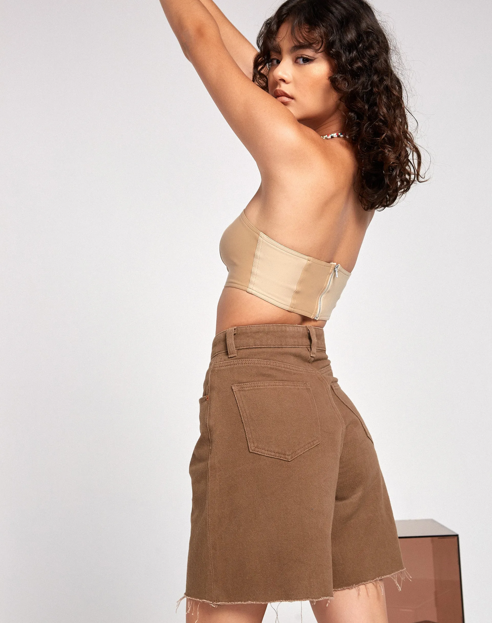 Loose Fit Denim Short in Rich Brown