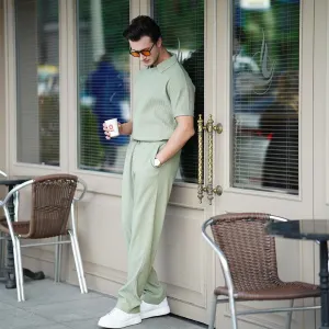 Loose Fit Polo T-Shirt & Trouser Cord Set - Tea Green