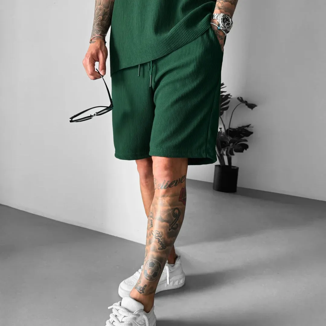 LOOSE FIT RIBBED SHORTS - GREEN