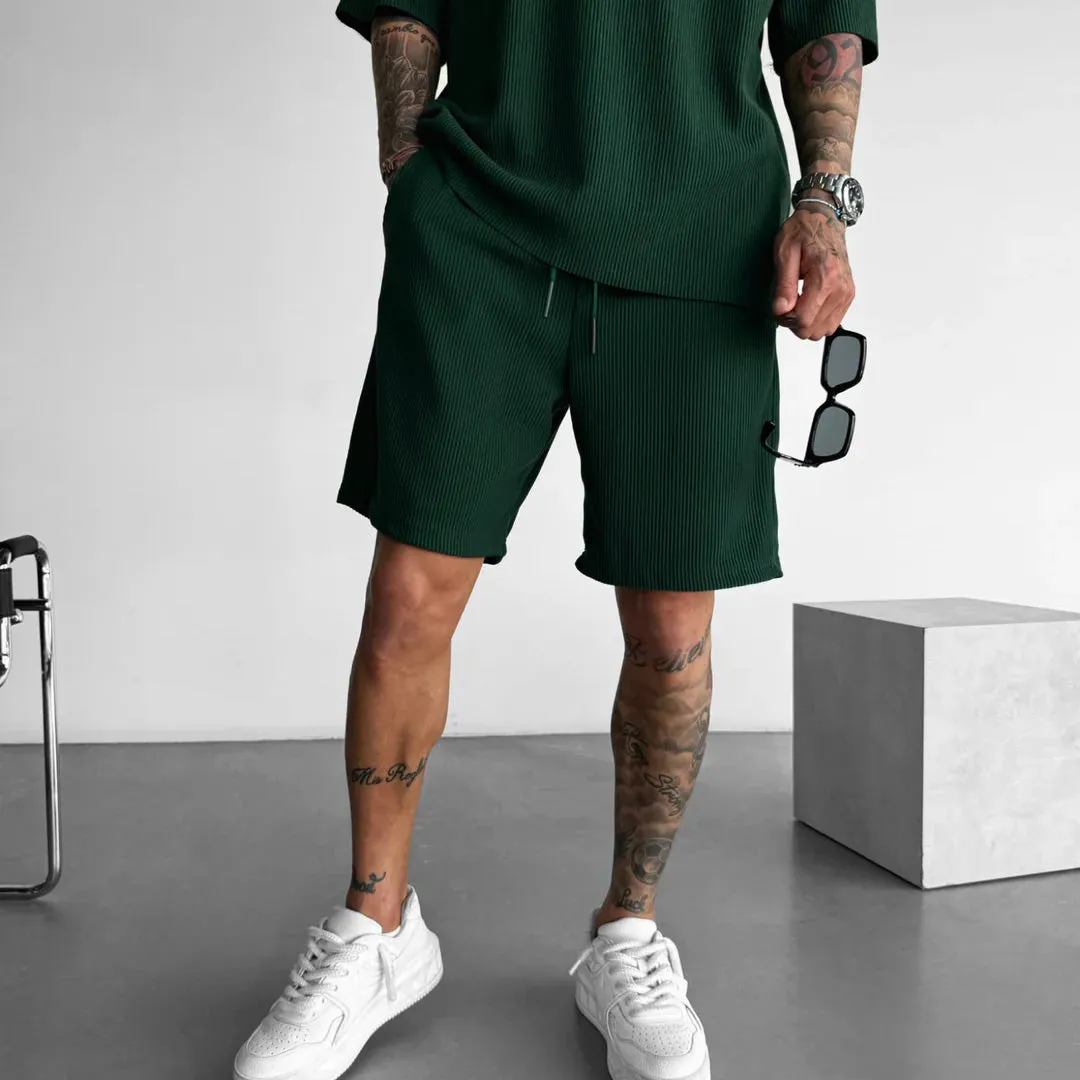 LOOSE FIT RIBBED SHORTS - GREEN