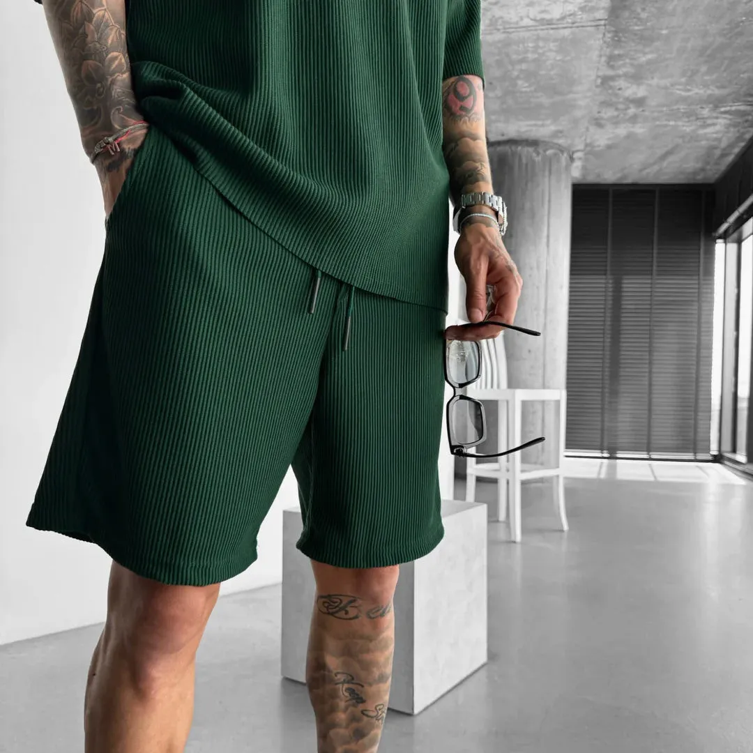 LOOSE FIT RIBBED SHORTS - GREEN
