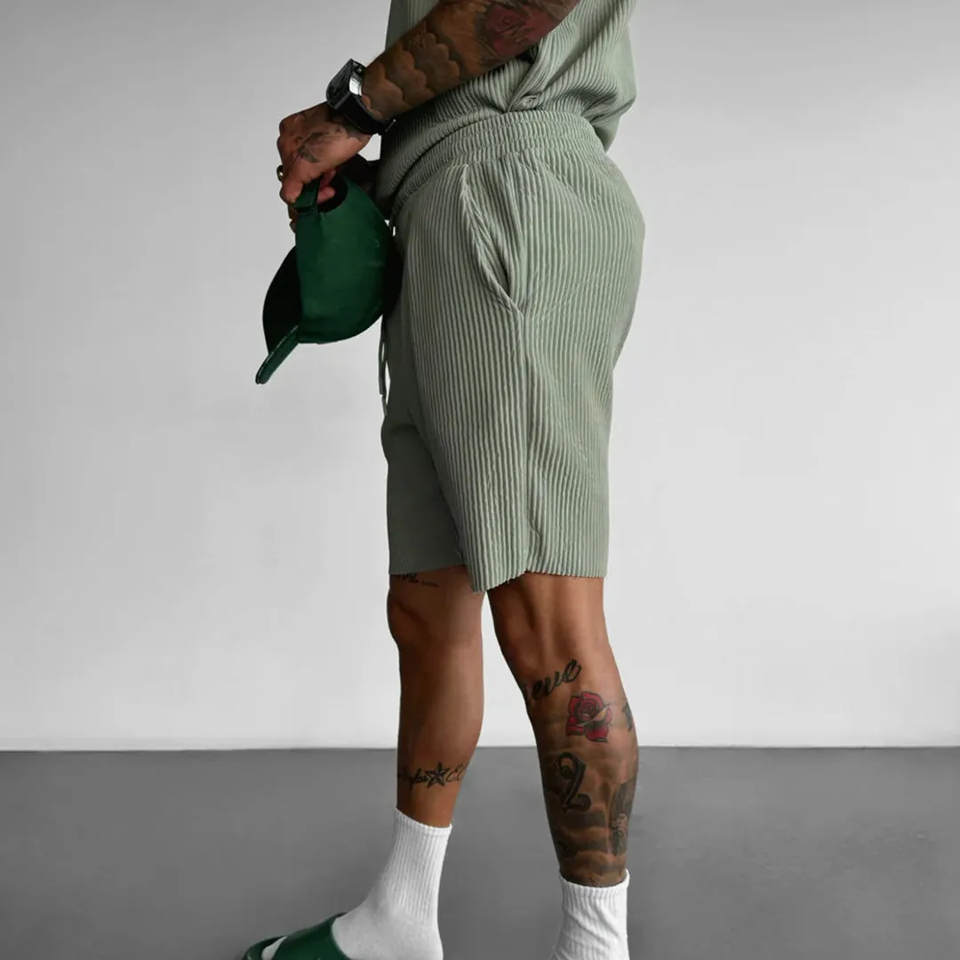 LOOSE FIT RIBBED SHORTS - TEA GREEN