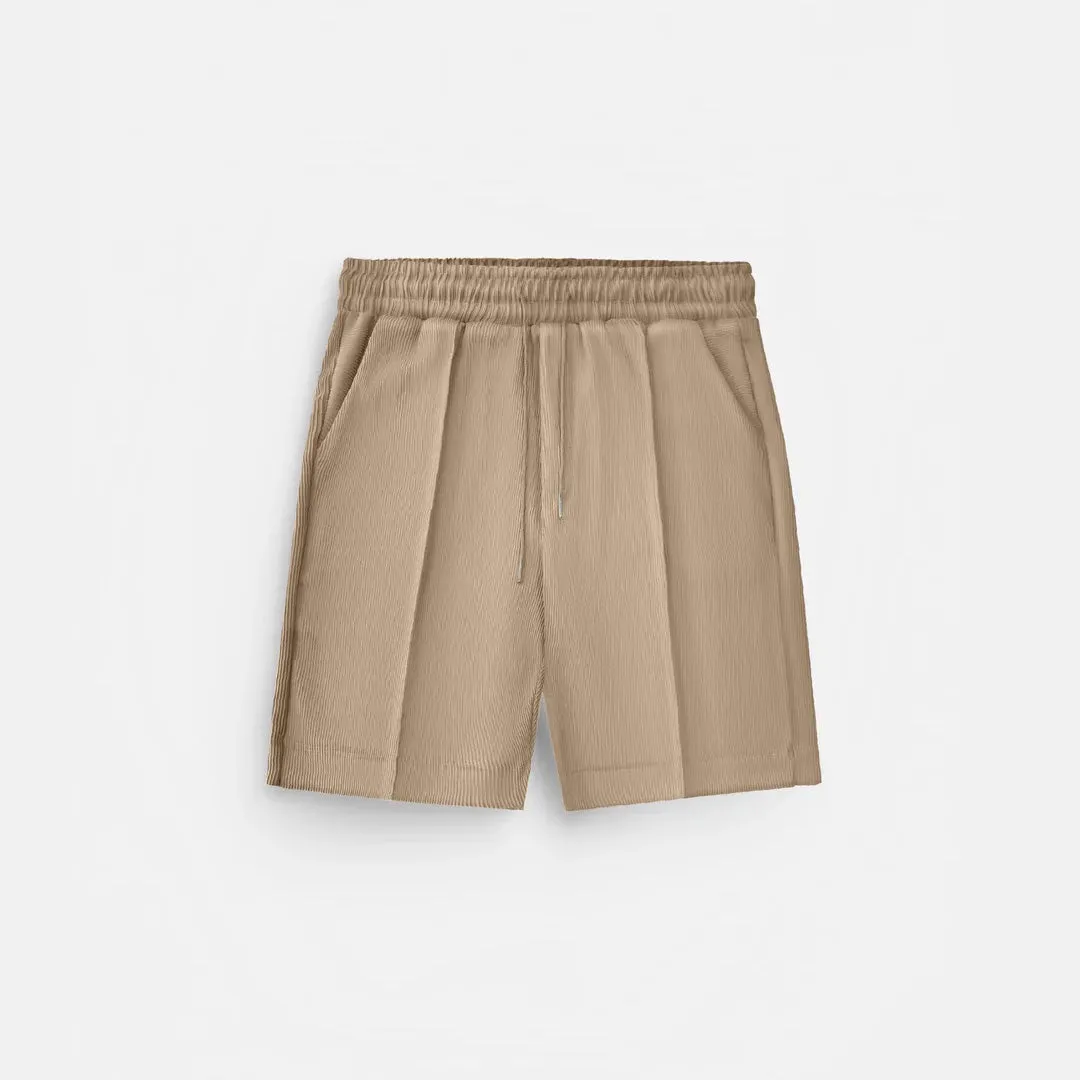LOOSE FIT TEXTURED SEAM SHORTS - TAN