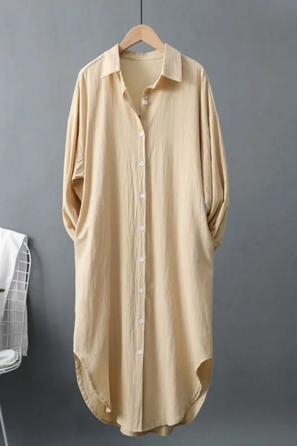 Loose Solid Color Cotton And Linen Dress(Fit 99 To 132bs)