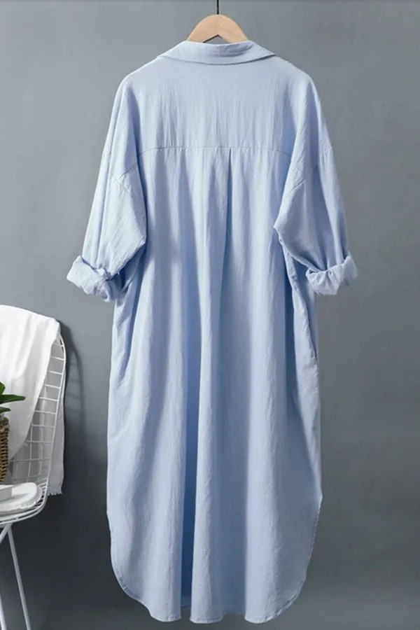 Loose Solid Color Cotton And Linen Dress(Fit 99 To 132bs)