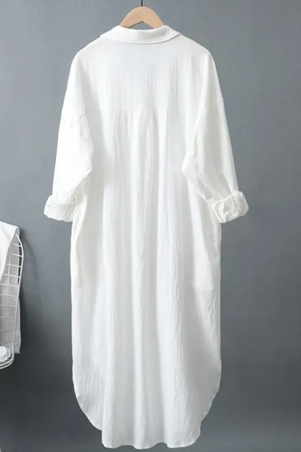 Loose Solid Color Cotton And Linen Dress(Fit 99 To 132bs)