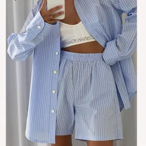 Loung Wear Tracksuit Women Shorts Set Stripe Long Sleeve Shirt Tops And Loose High Waisted Mini Shorts Two Piece Set 2021