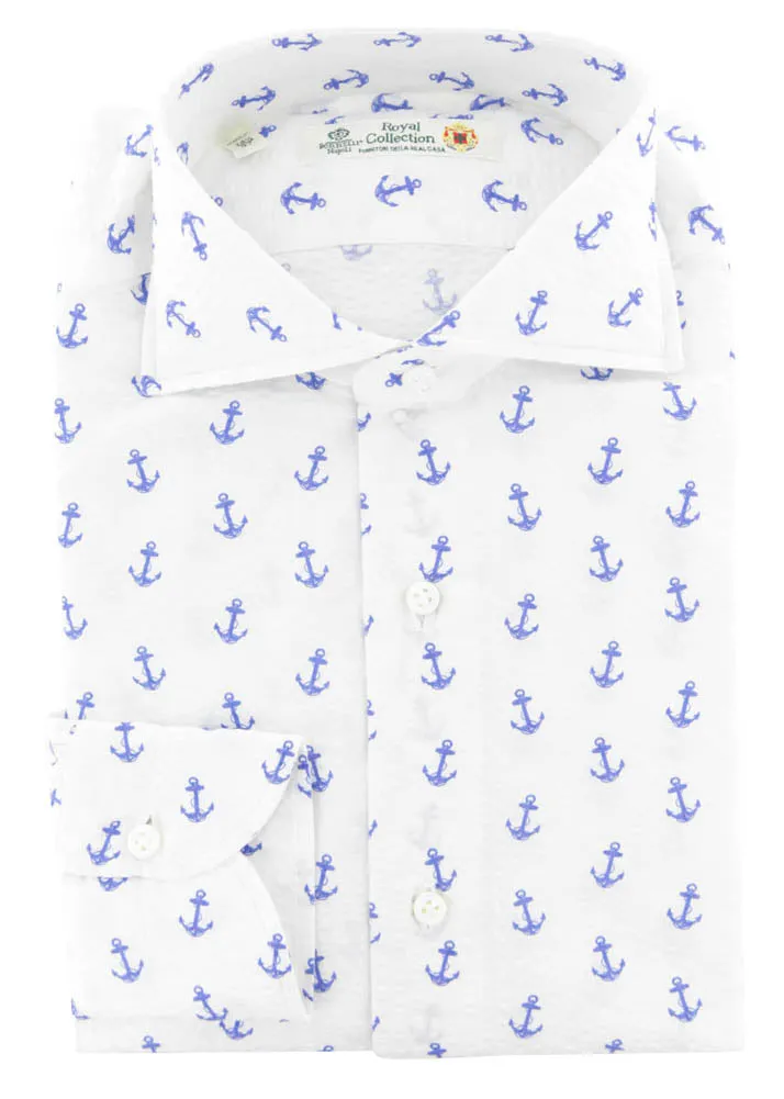 Luigi Borrelli Blue Anchor Print Shirt - Slim