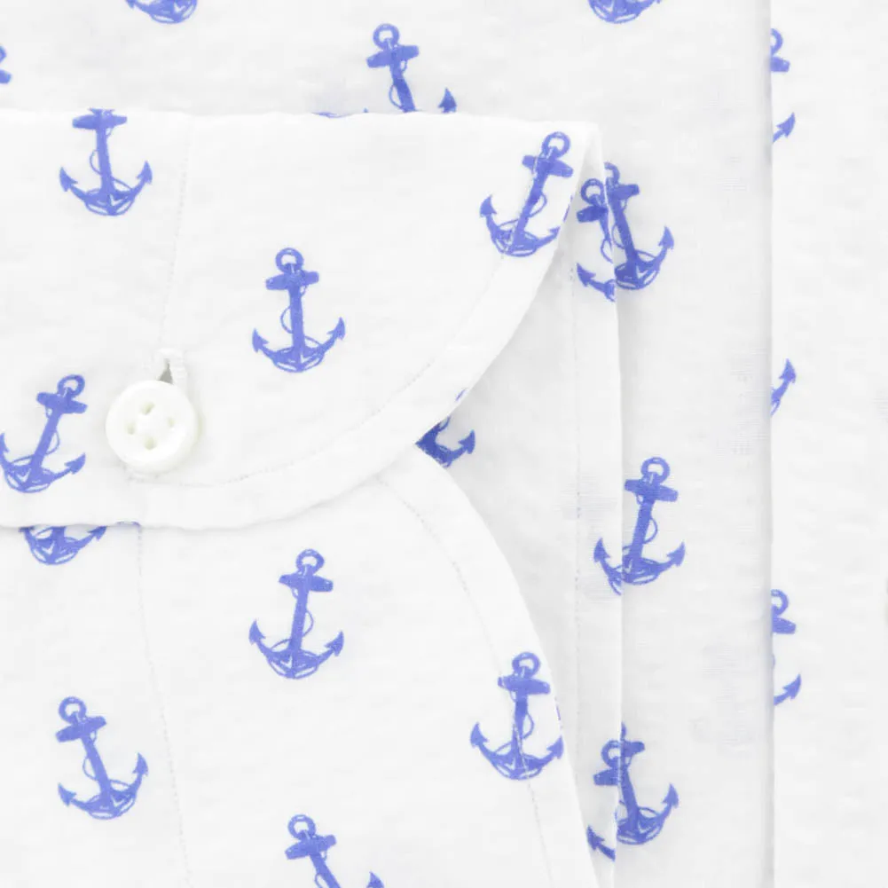 Luigi Borrelli Blue Anchor Print Shirt - Slim