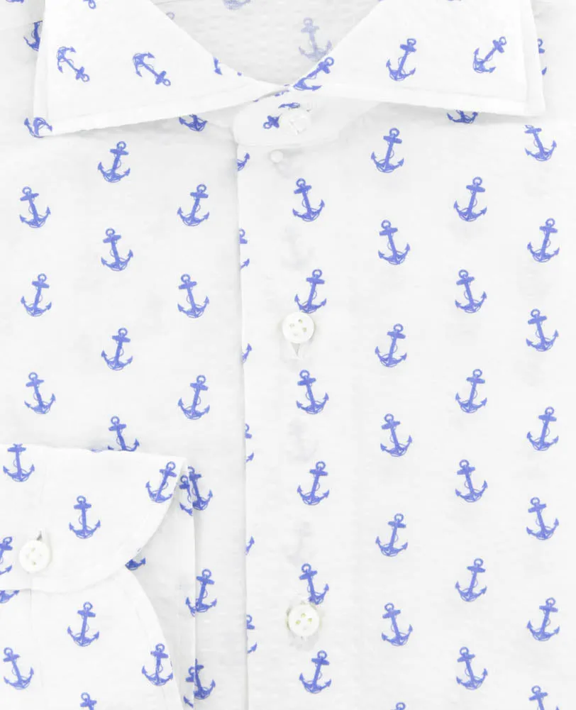 Luigi Borrelli Blue Anchor Print Shirt - Slim
