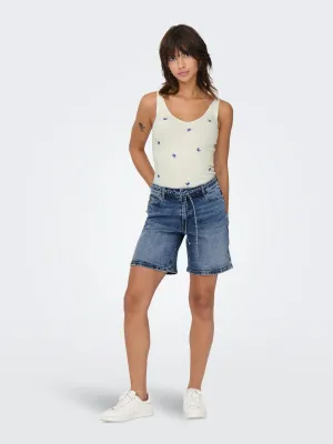 Lullu Tie Waist Long Denim Shorts
