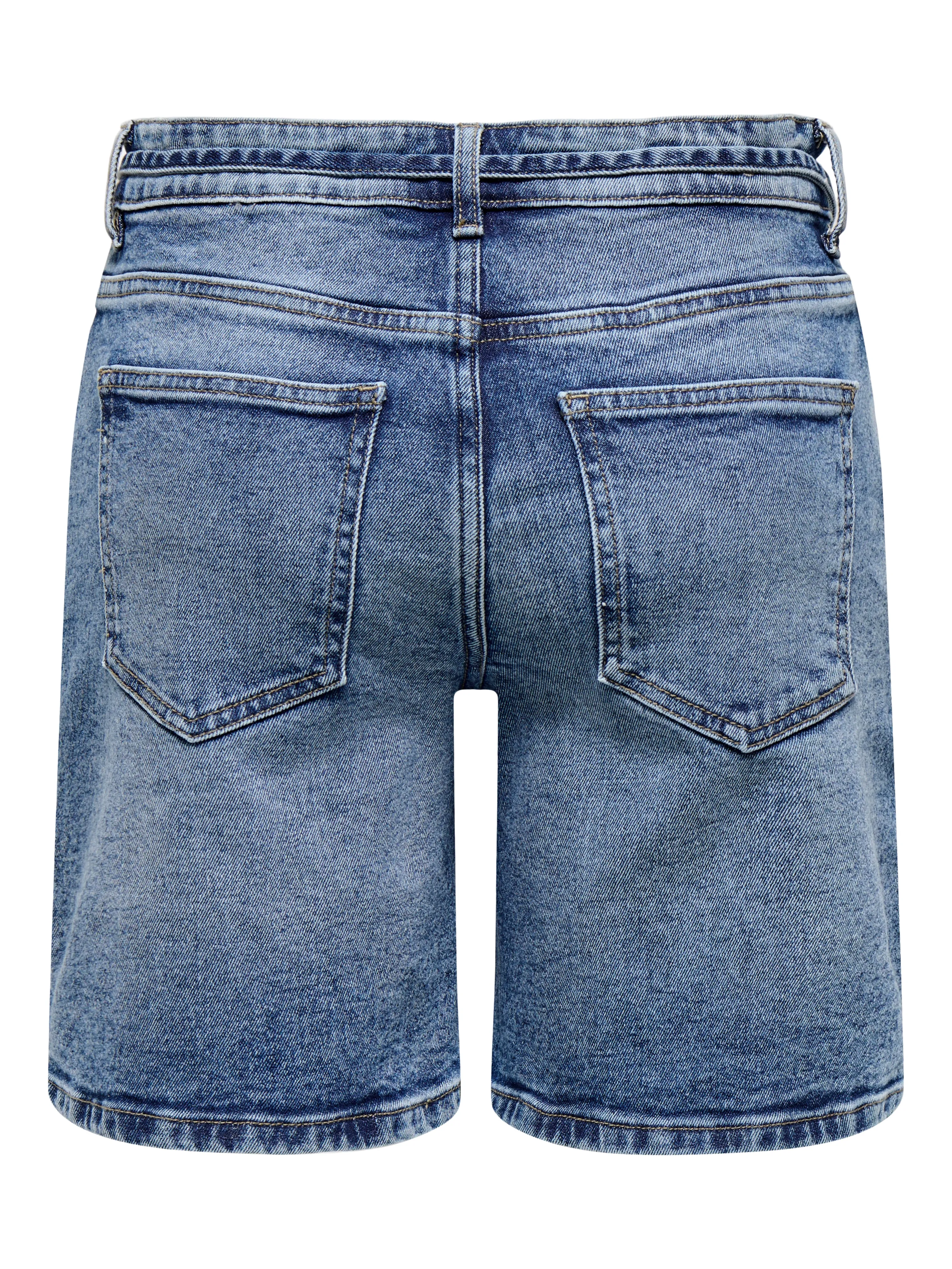 Lullu Tie Waist Long Denim Shorts