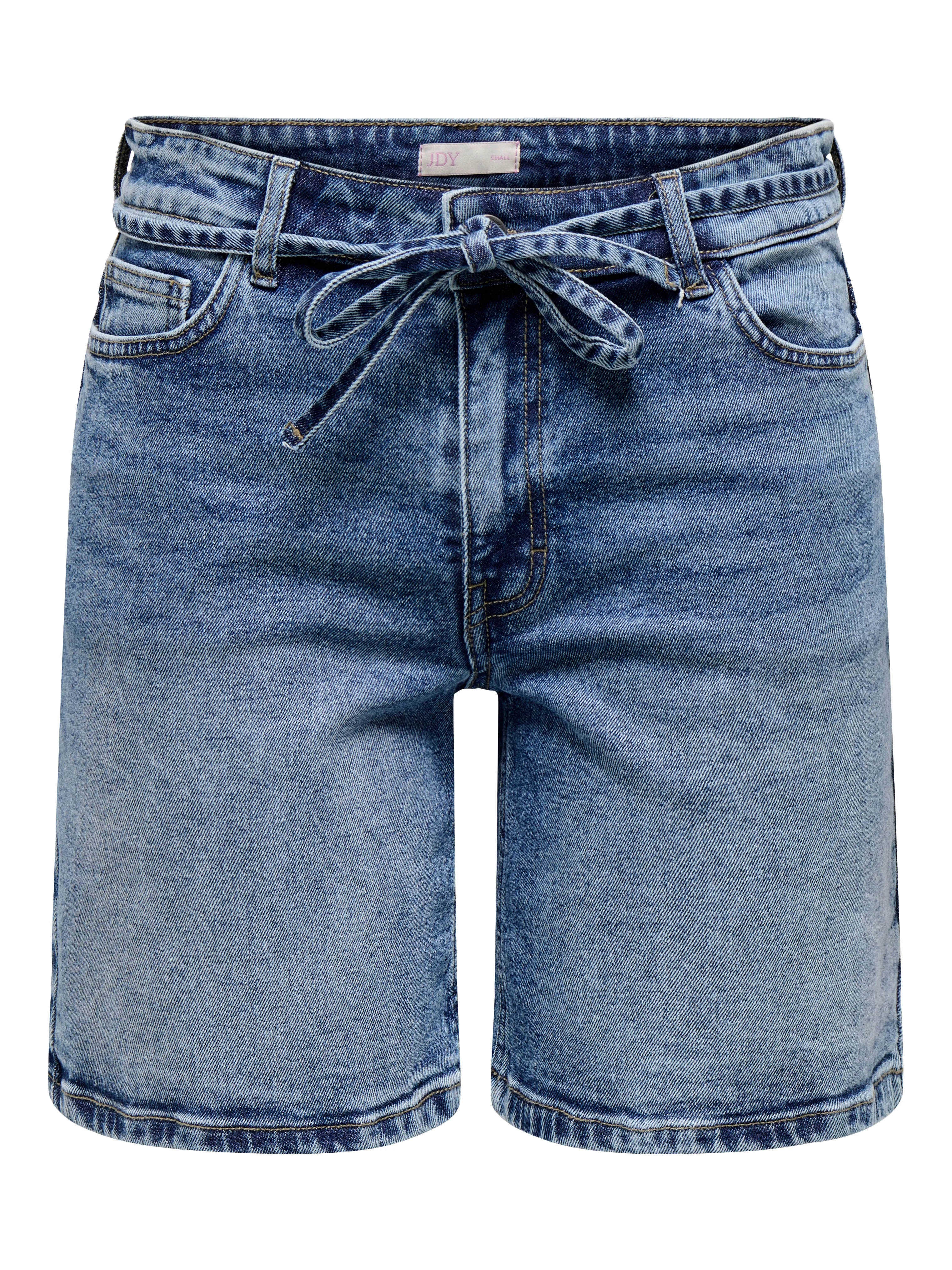 Lullu Tie Waist Long Denim Shorts
