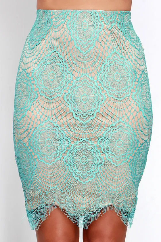 LULU’S Star Of The Stage Sea Green Lace Two Piece Dress Size M
