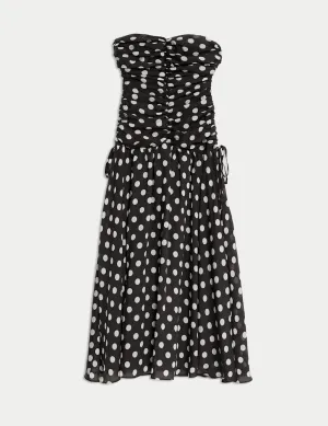 Lyocell Rich Polka Dot Sweetheart Neckline Maxi Waisted Dress