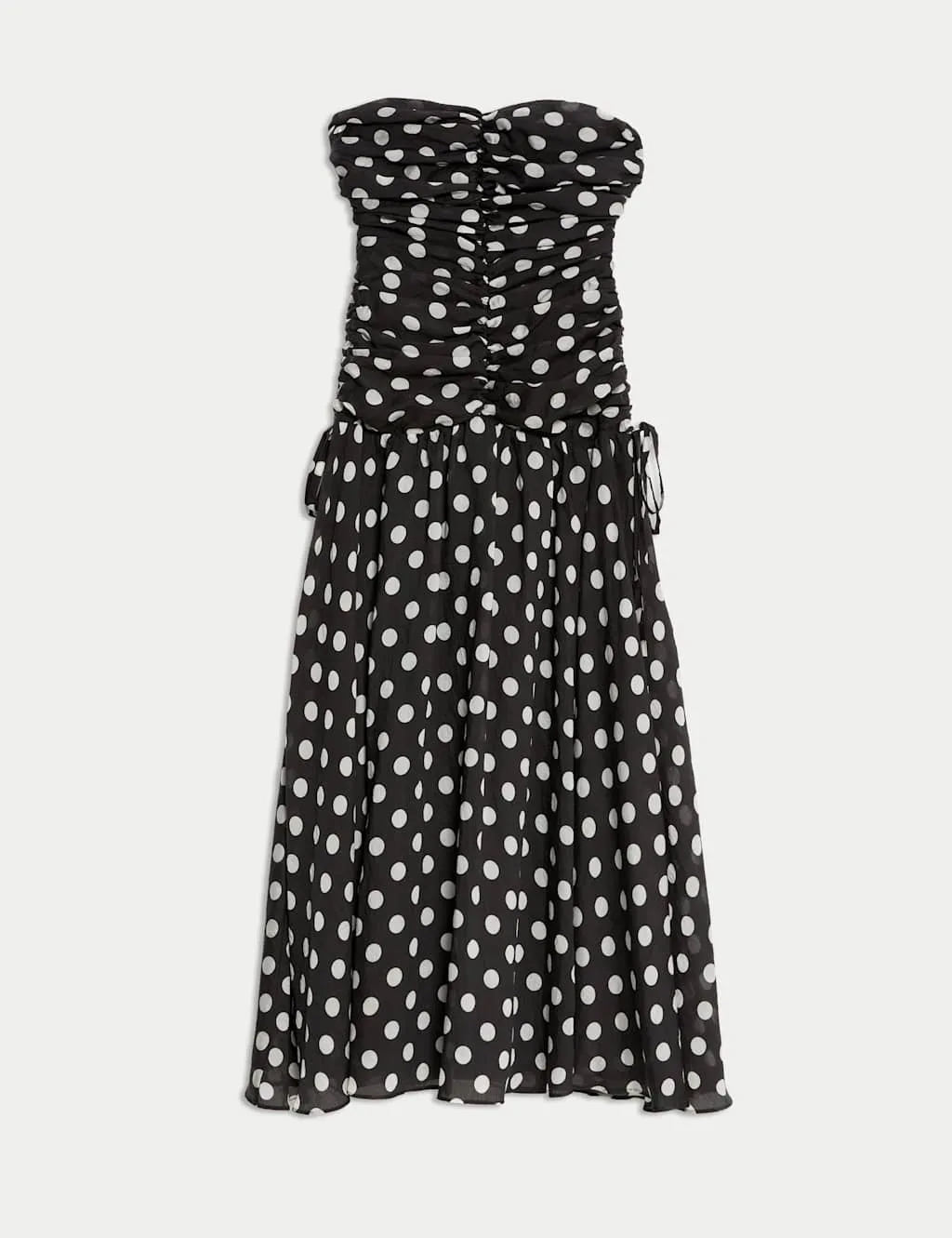 Lyocell Rich Polka Dot Sweetheart Neckline Maxi Waisted Dress