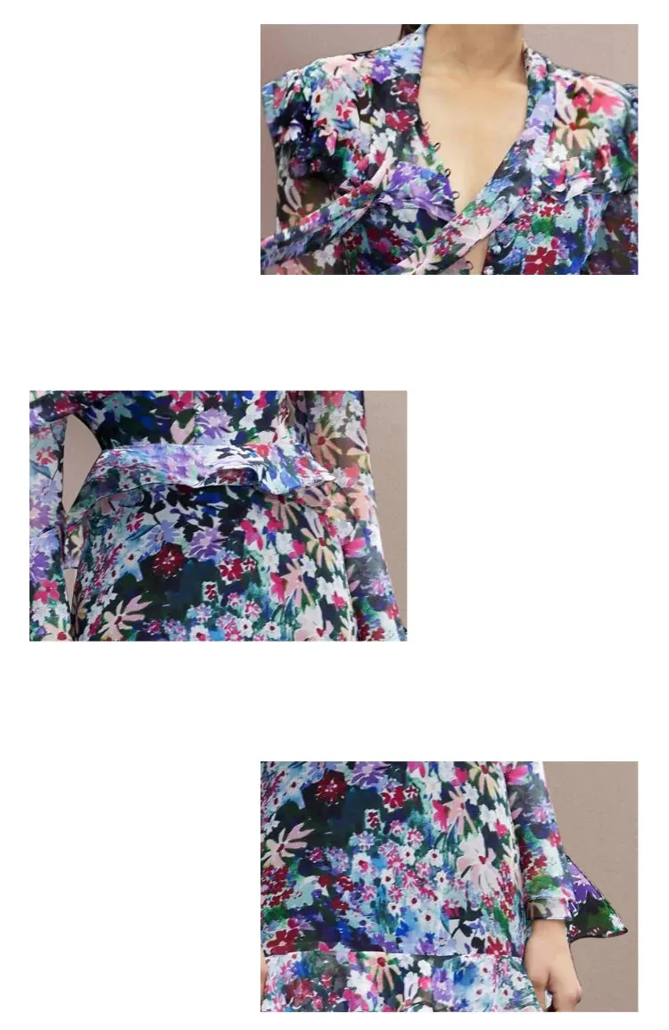 Mabel Frenulum Collar Button Ruffles High Waist Slim Party Long Dress