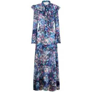 Mabel Frenulum Collar Button Ruffles High Waist Slim Party Long Dress