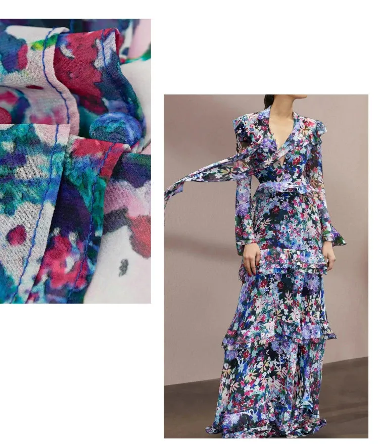 Mabel Frenulum Collar Button Ruffles High Waist Slim Party Long Dress