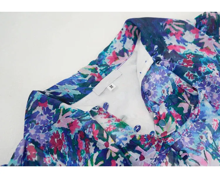 Mabel Frenulum Collar Button Ruffles High Waist Slim Party Long Dress