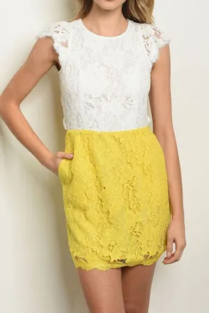 MACKENZIE WHITE & YELLOW LACE DRESS
