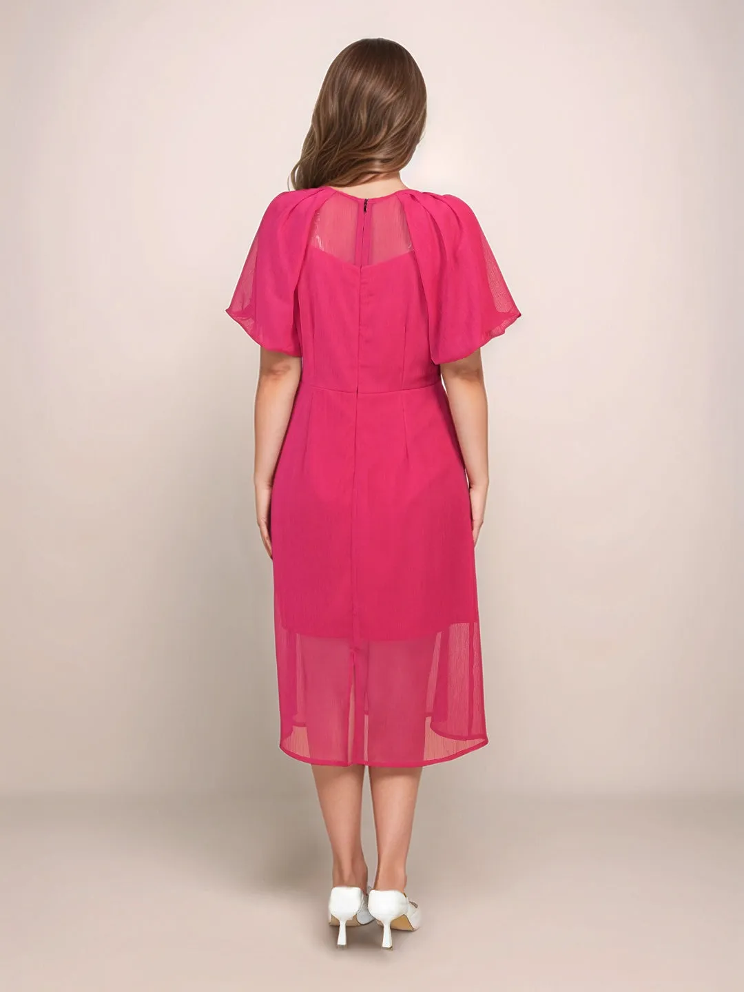 Magenta Solid Straight Fit Midi Dress