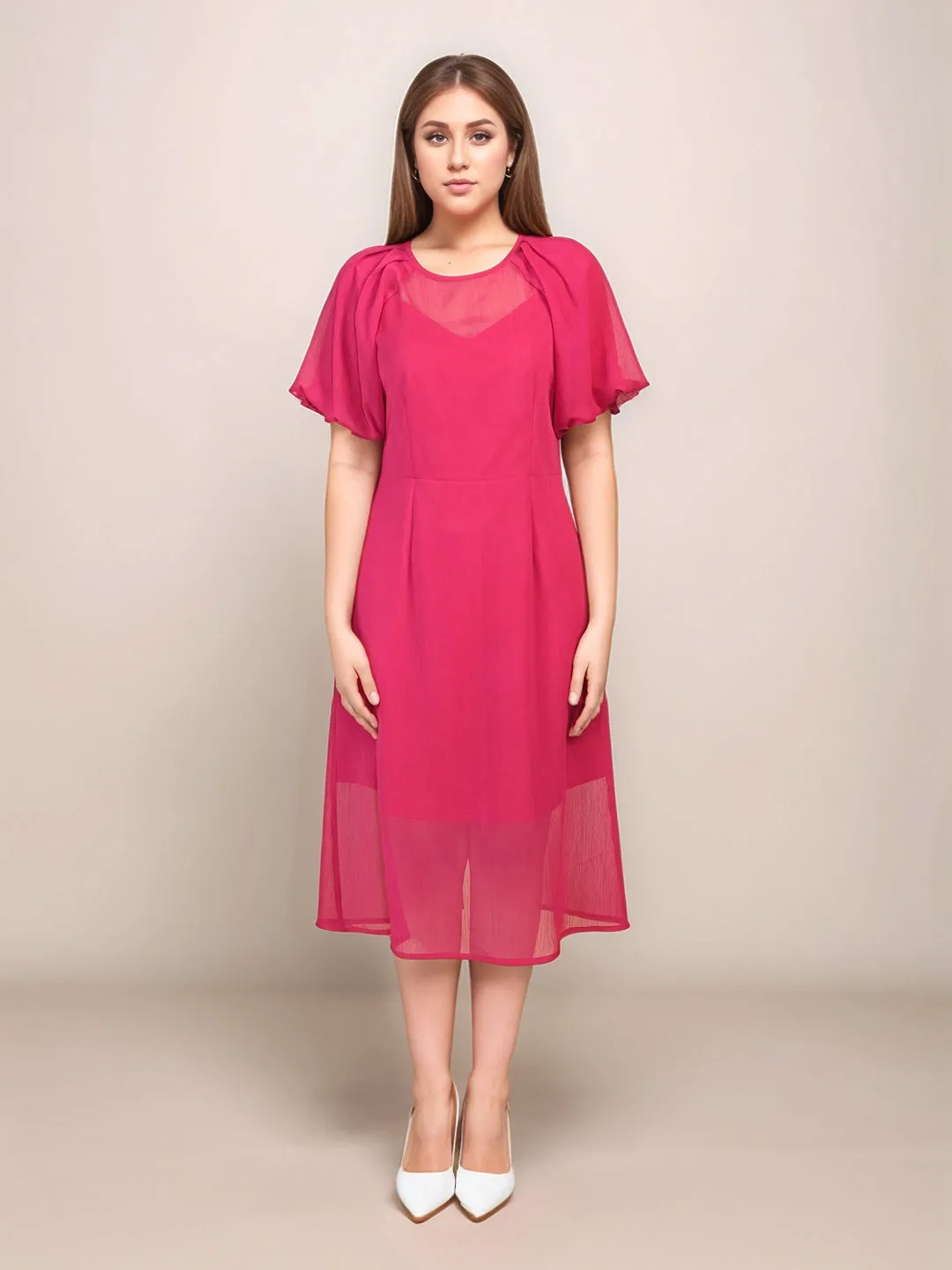 Magenta Solid Straight Fit Midi Dress