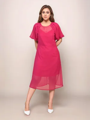 Magenta Solid Straight Fit Midi Dress