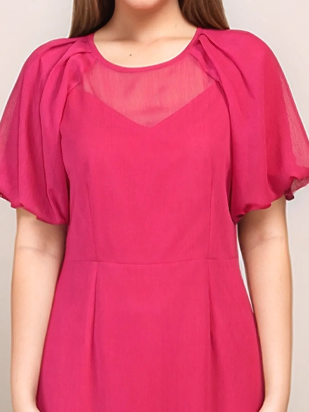 Magenta Solid Straight Fit Midi Dress