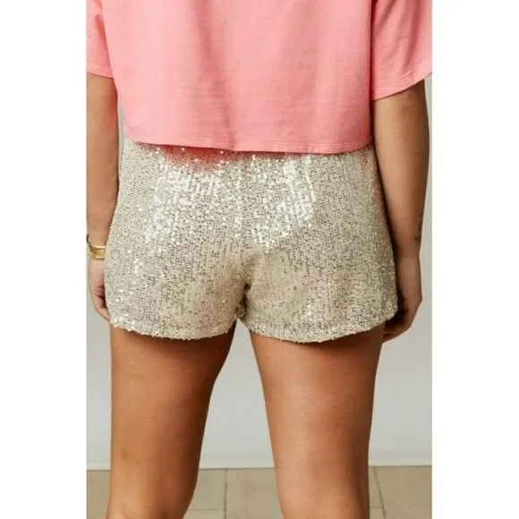 Making a Statement Sequin Sparkle Shorts in Taupe