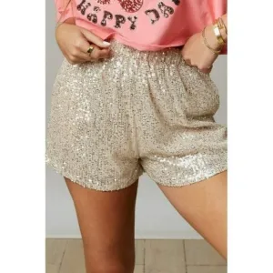 Making a Statement Sequin Sparkle Shorts in Taupe