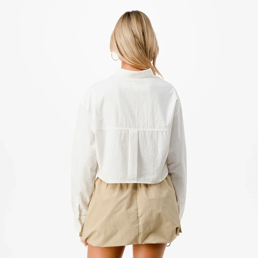 Mandarin Collar Long Sleeve Cropped Shirt