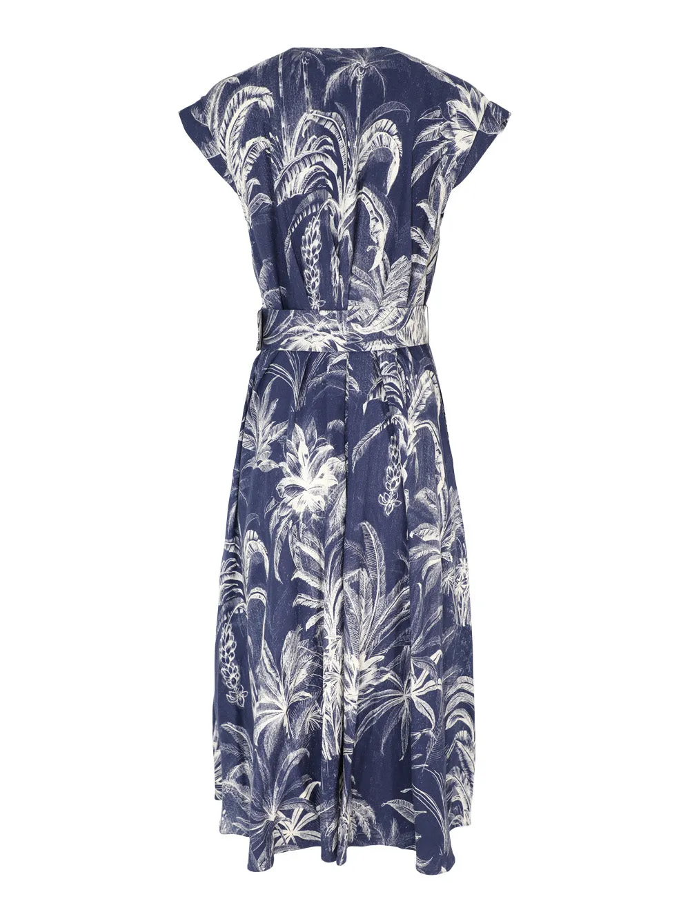 Marella Aline Midi Dress in Navy Palm Trees