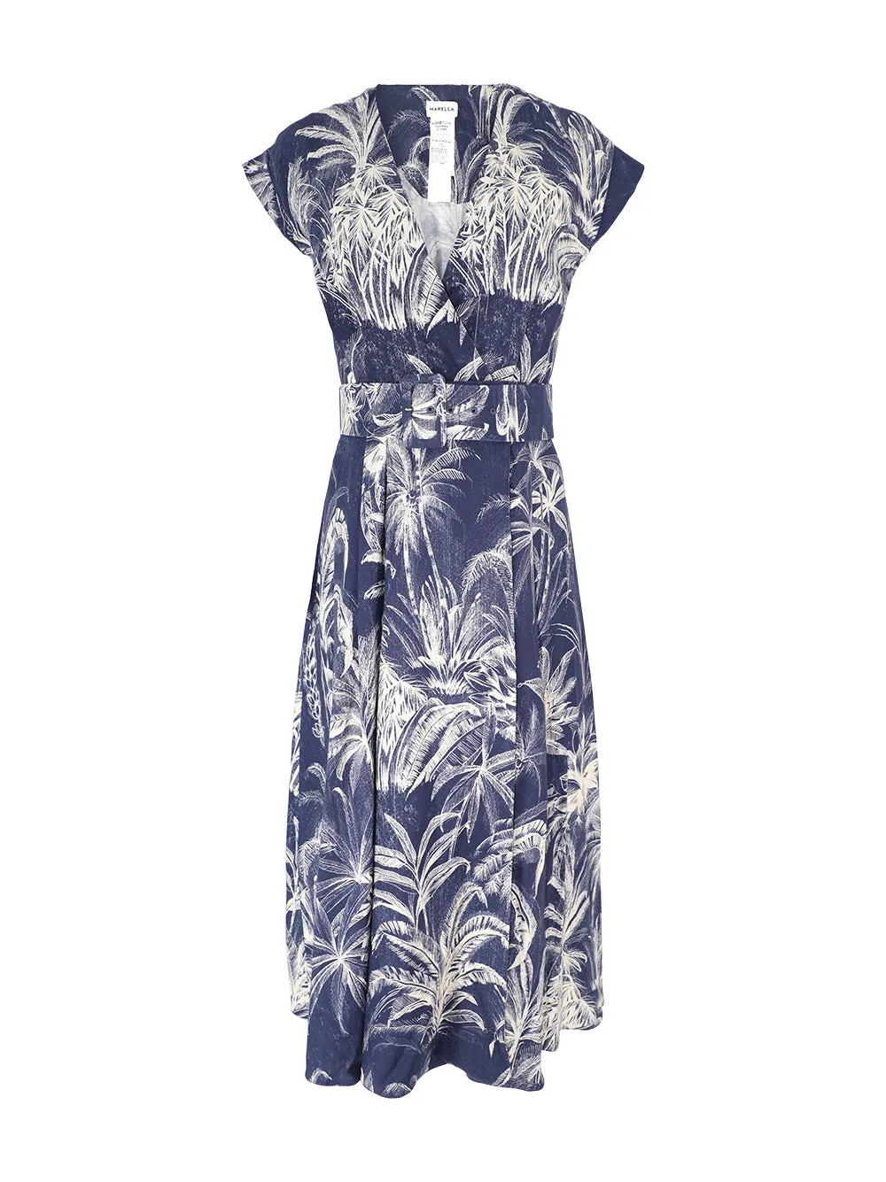 Marella Aline Midi Dress in Navy Palm Trees