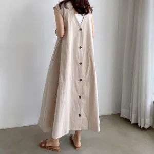 Maxi Dresses Summer Back Single Breasted Women's Dress Sexy Sleevless Loose Female Robe Dress Plus Size Dresses