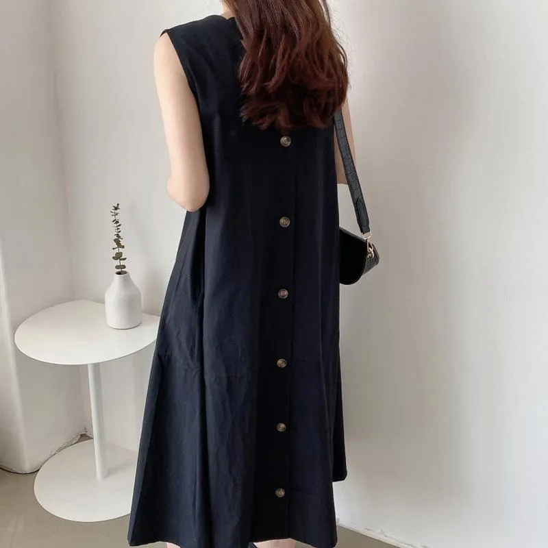 Maxi Dresses Summer Back Single Breasted Women's Dress Sexy Sleevless Loose Female Robe Dress Plus Size Dresses