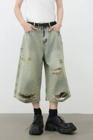 Men's Distressed Loose Denim Shorts